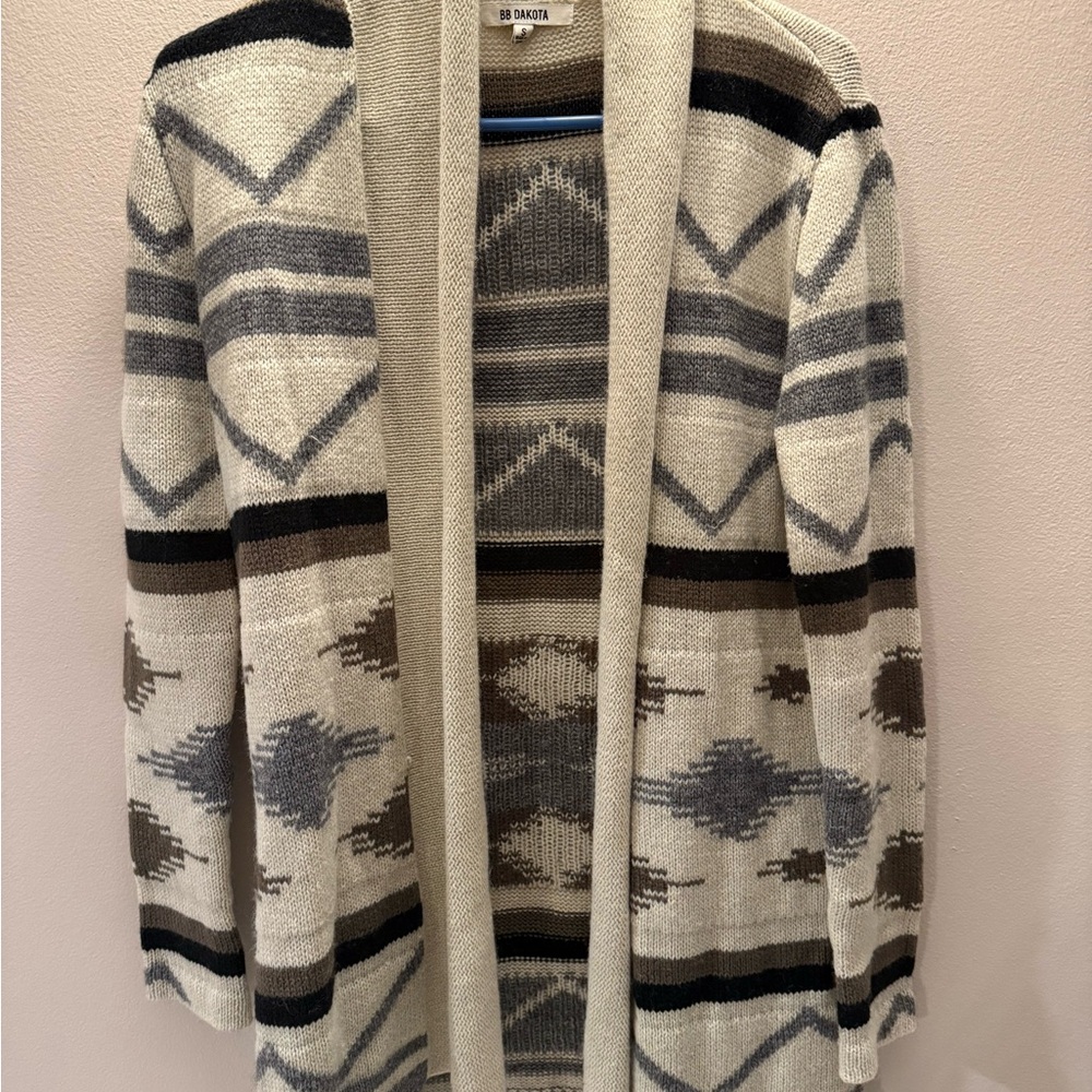BB Dakota Cream, Gray & Brown Aztec Open Cardigan